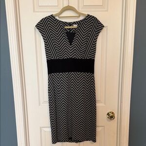 Trina Turk Black and Gray Chevron Midi Dress